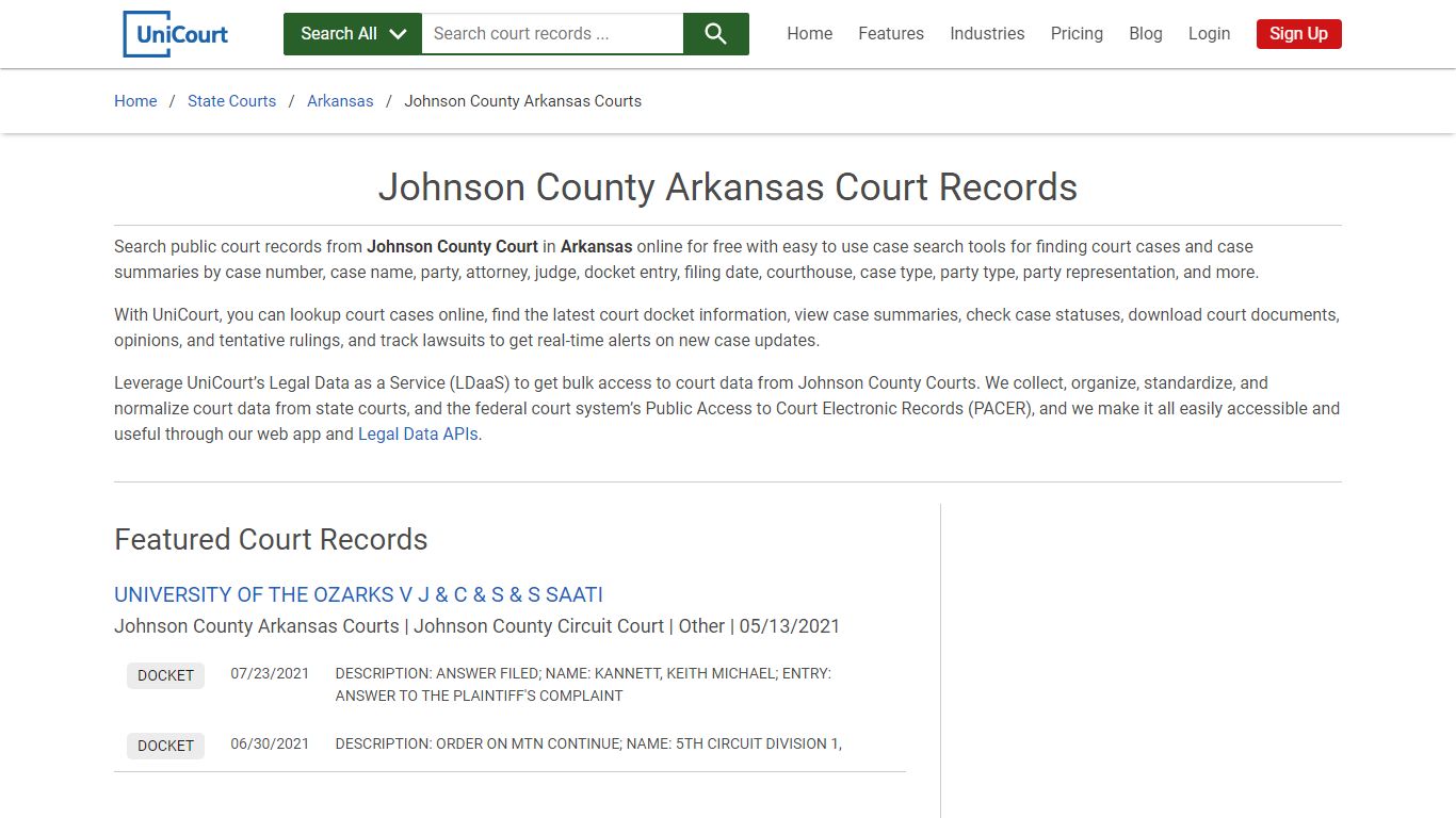 Johnson County Arkansas Court Records | Arkansas | UniCourt
